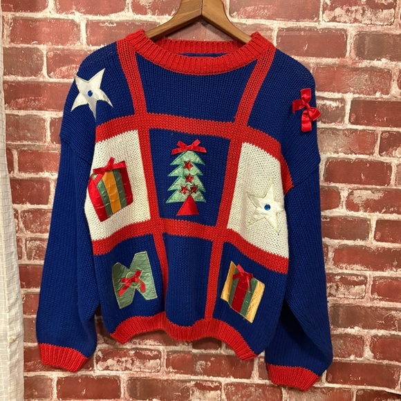 one step up Sweaters - One Step Ahead Festive Blue and Red Sweater